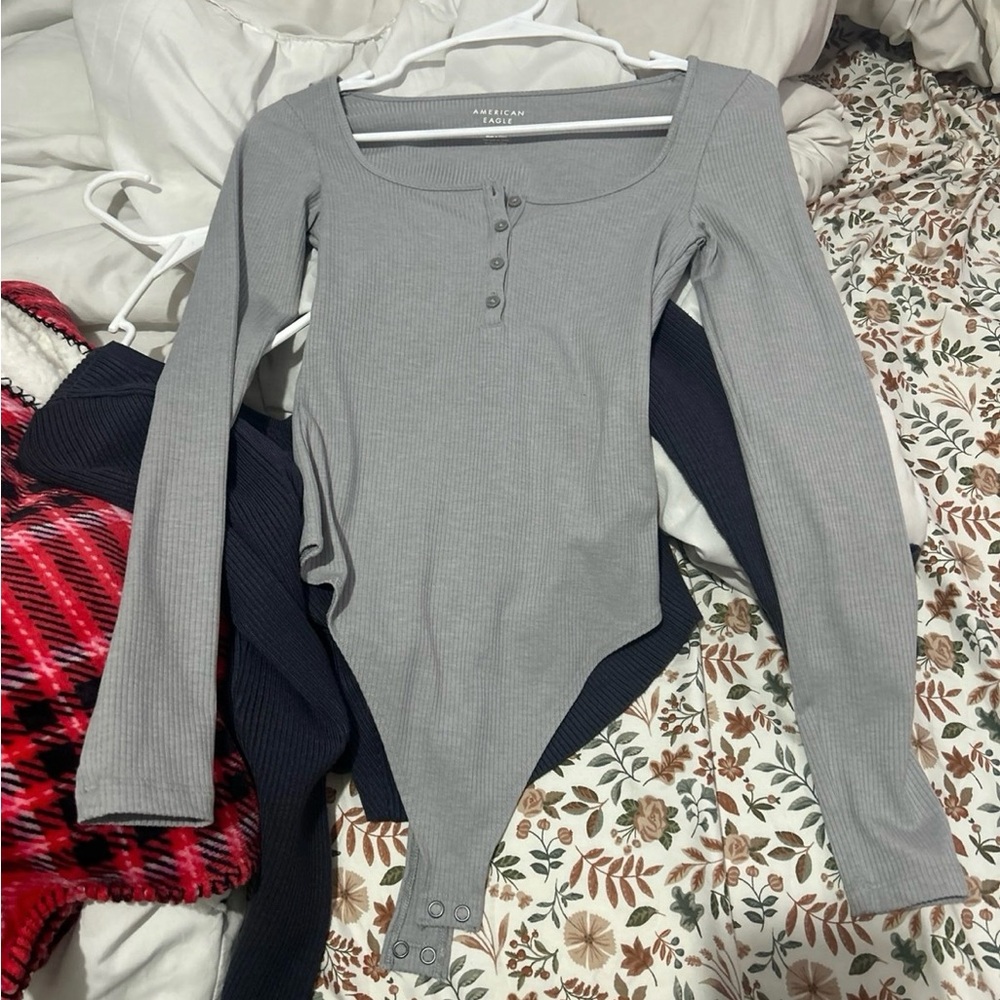 Gray Long Sleeve American Eagle Bodysuit